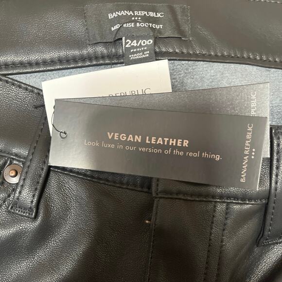 NEW Banana Republic Black Faux Vegan Leather Mid Rise Flared Bootcut Pants Sz 24 - Picture 1 of 10